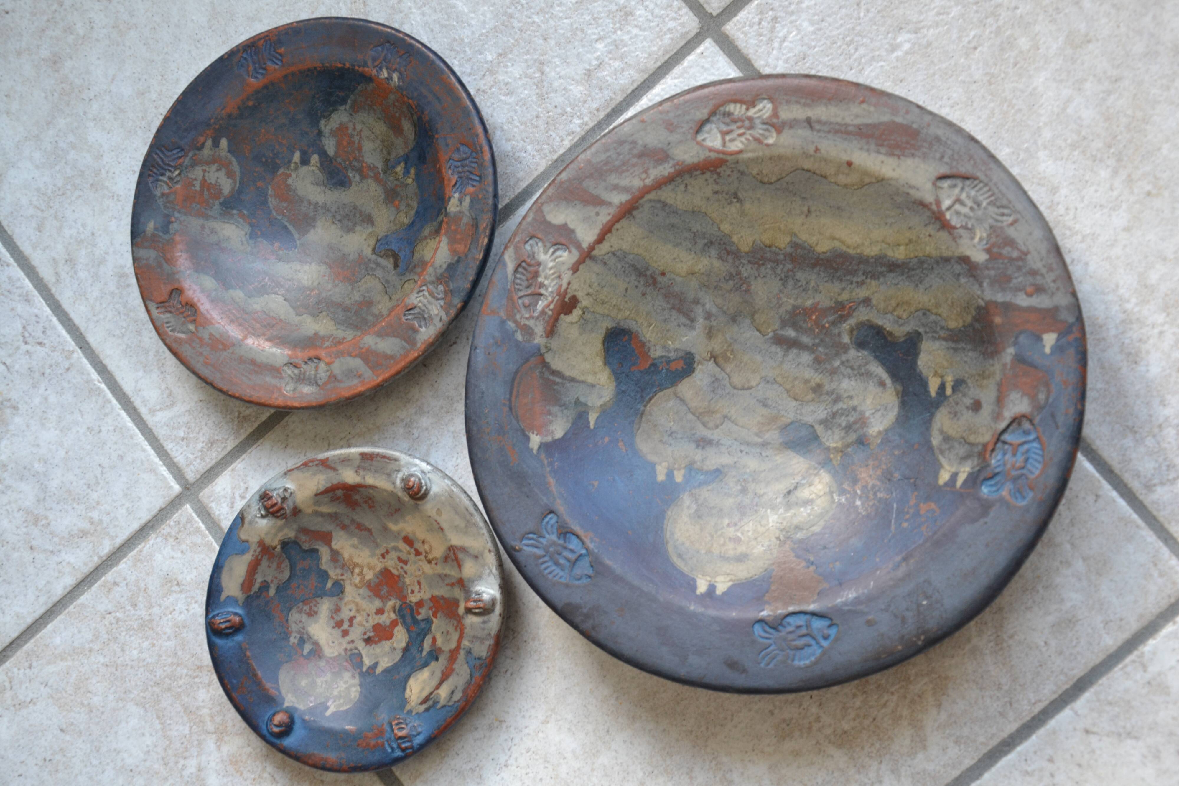 3 decorative handmade plates/trinket dishes