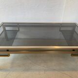 Guy Lefèvre Coffee Table for Maison Jansen, Brushed Steel and Brass