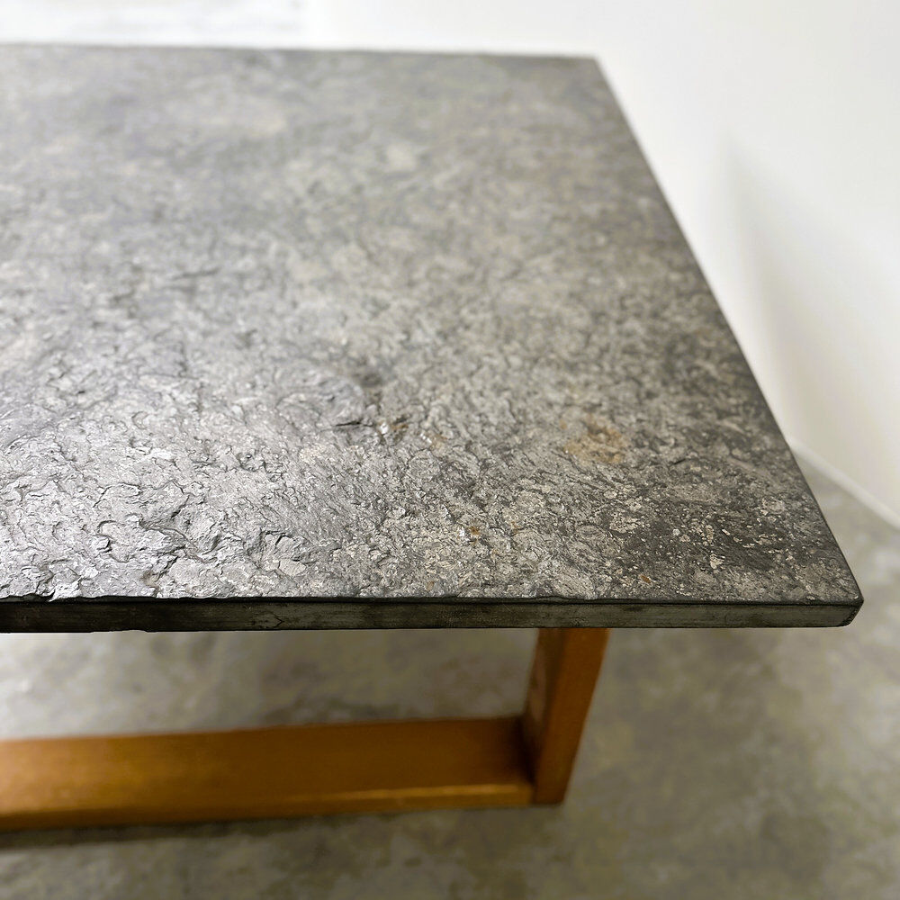 Vintage Belgian slate & oak coffee table, 1970s