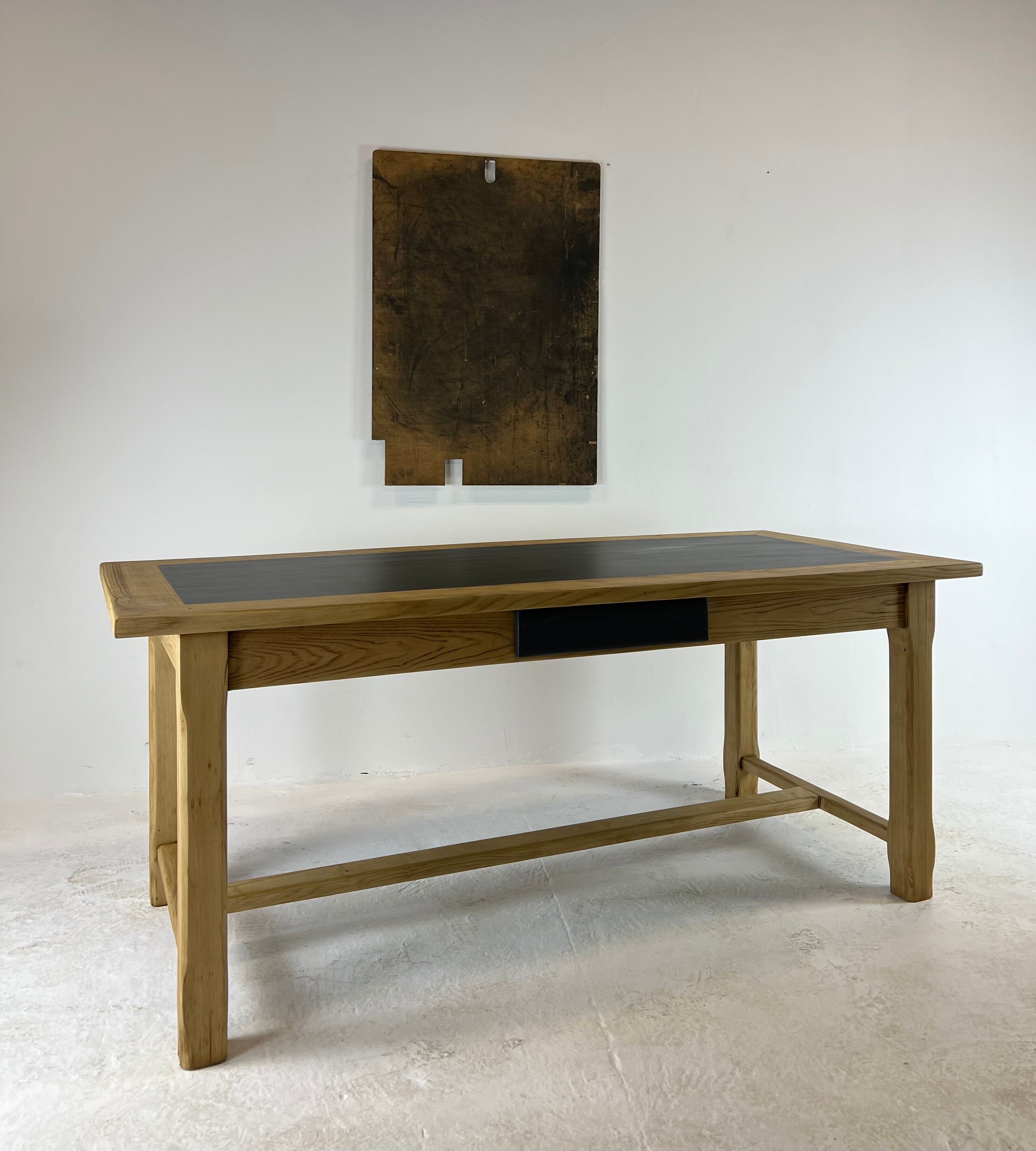 Oak farmhouse table, black top