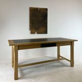 Oak farmhouse table, black top