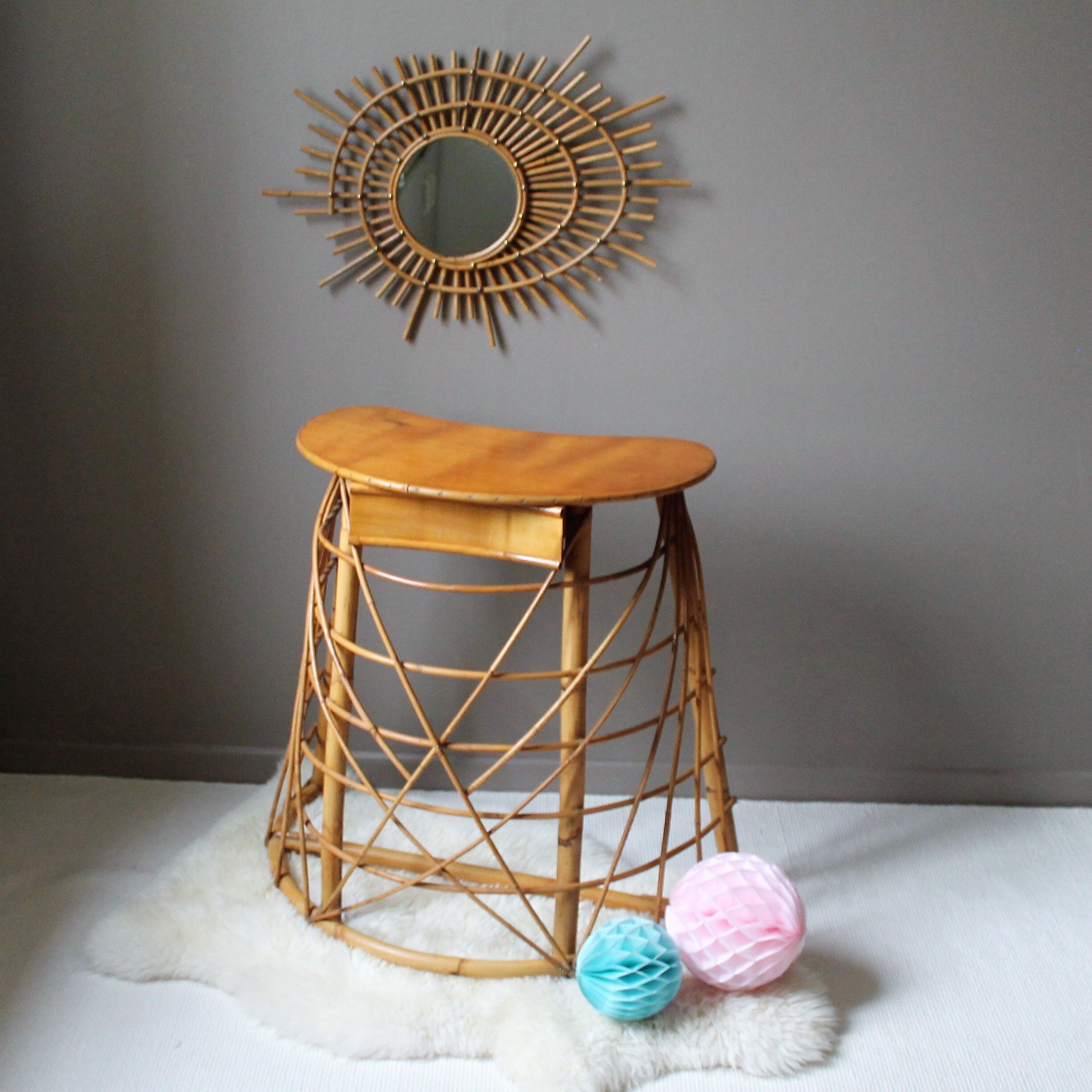 Sun ortf vintage rattan mirror 67x47cm