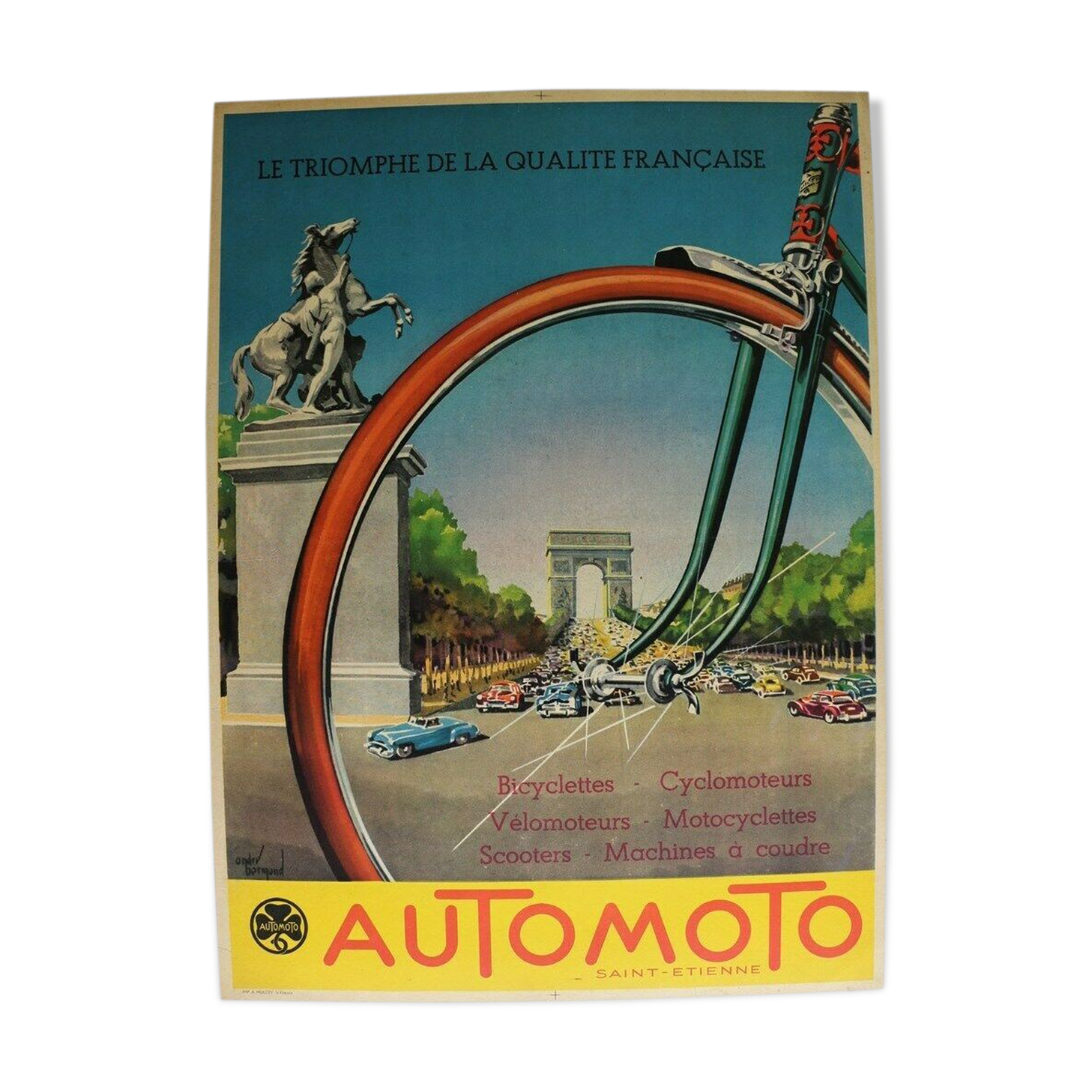 Poster old automoto motorcycle scooter triumpharch Paris André Bermond