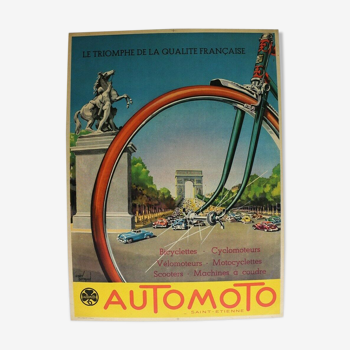 Affiche ancienne automoto vélo moto scooter arc de triomphe Paris André Bermond