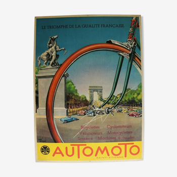 Poster old automoto motorcycle scooter triumpharch Paris André Bermond