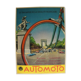 Affiche ancienne automoto vélo moto scooter arc de triomphe Paris André Bermond