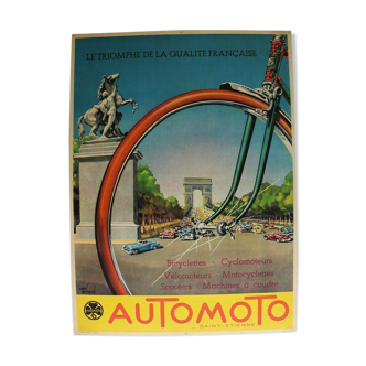 Poster old automoto motorcycle scooter triumpharch Paris André Bermond