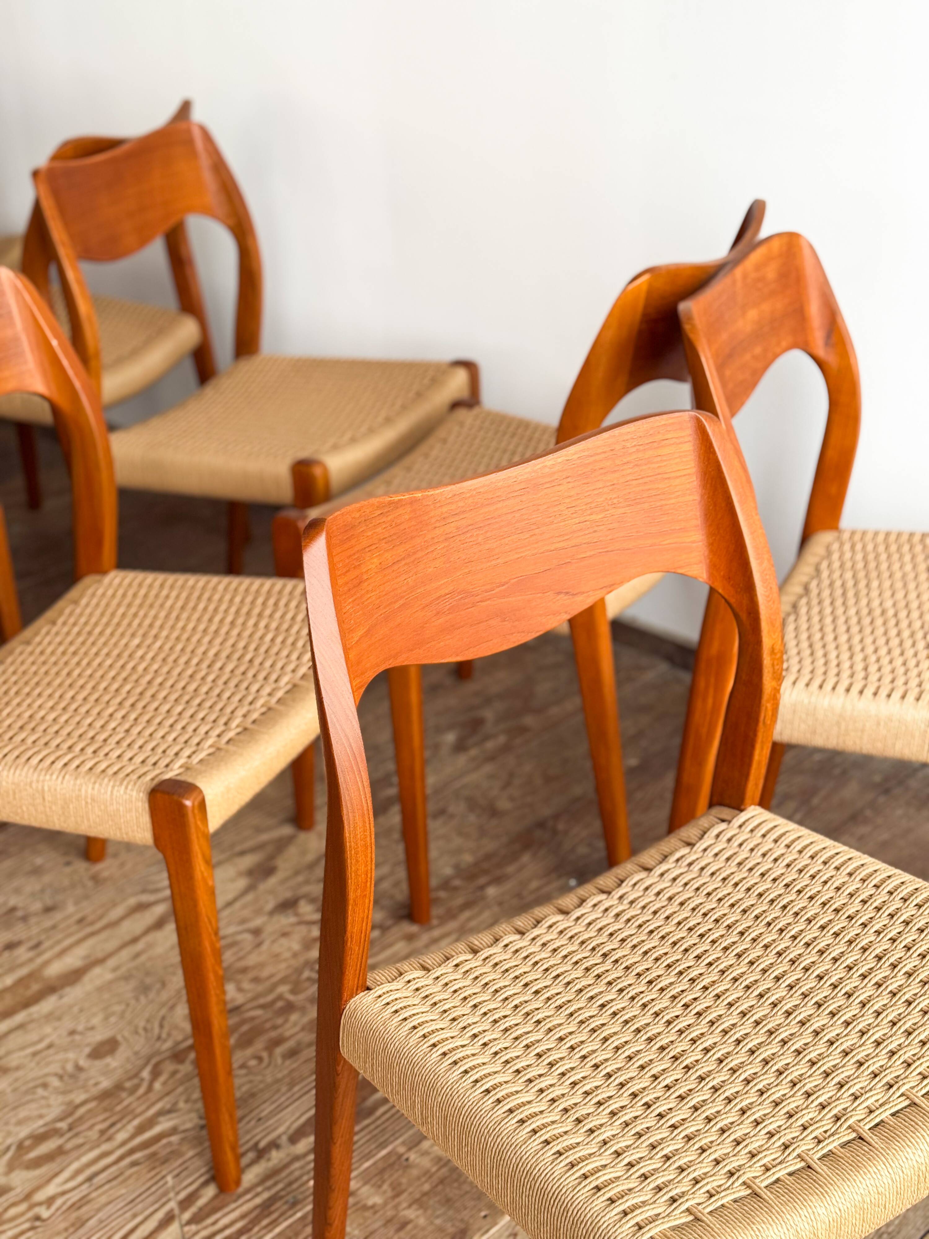 Set of 10 chairs 71 in teak by Niels O. Møller, JL Moller, Mid Century