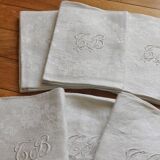 8 antique napkins in monogrammed and damask white linen