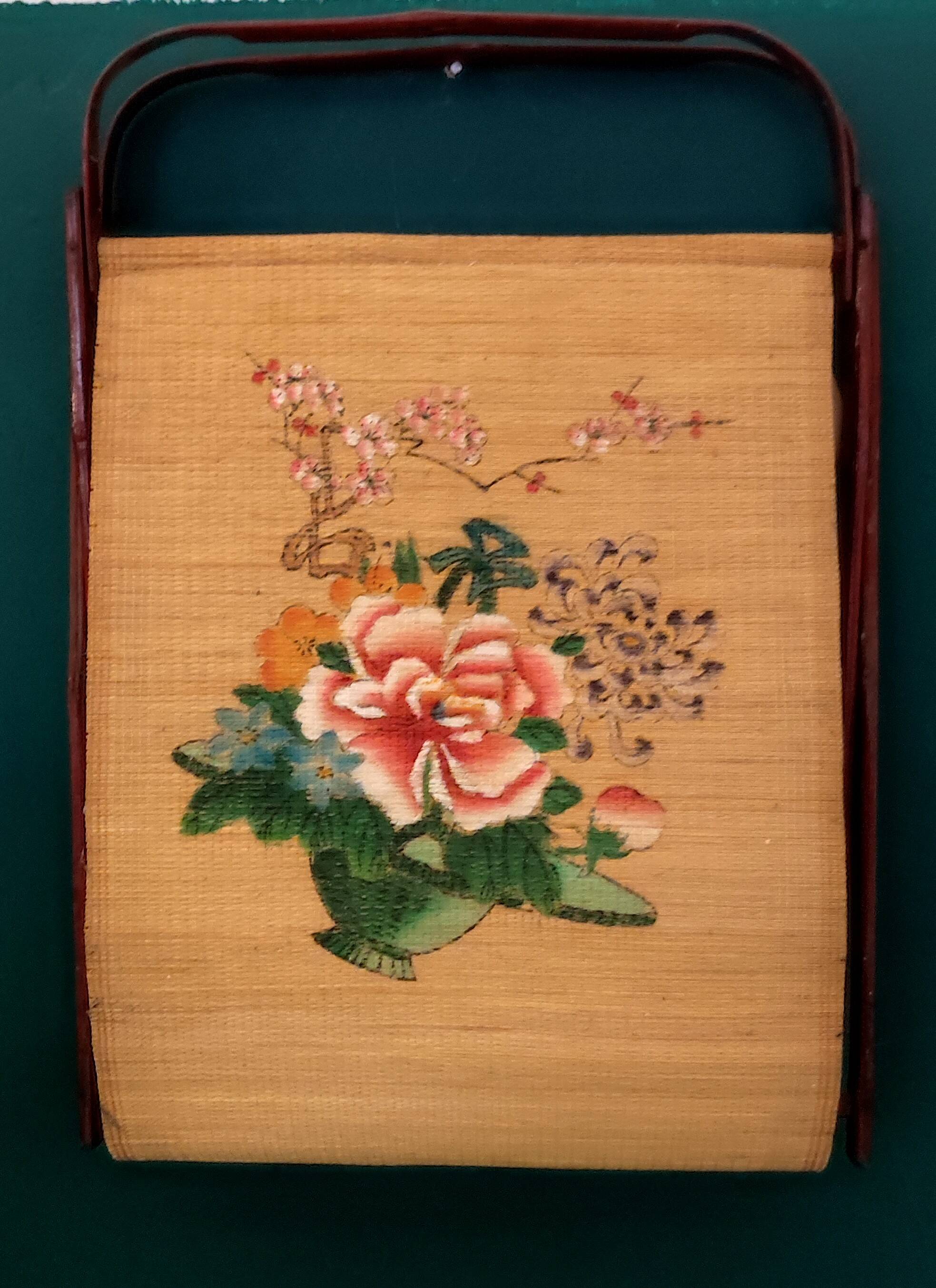 Travailleuse pliante paille de riz & bambou 1960