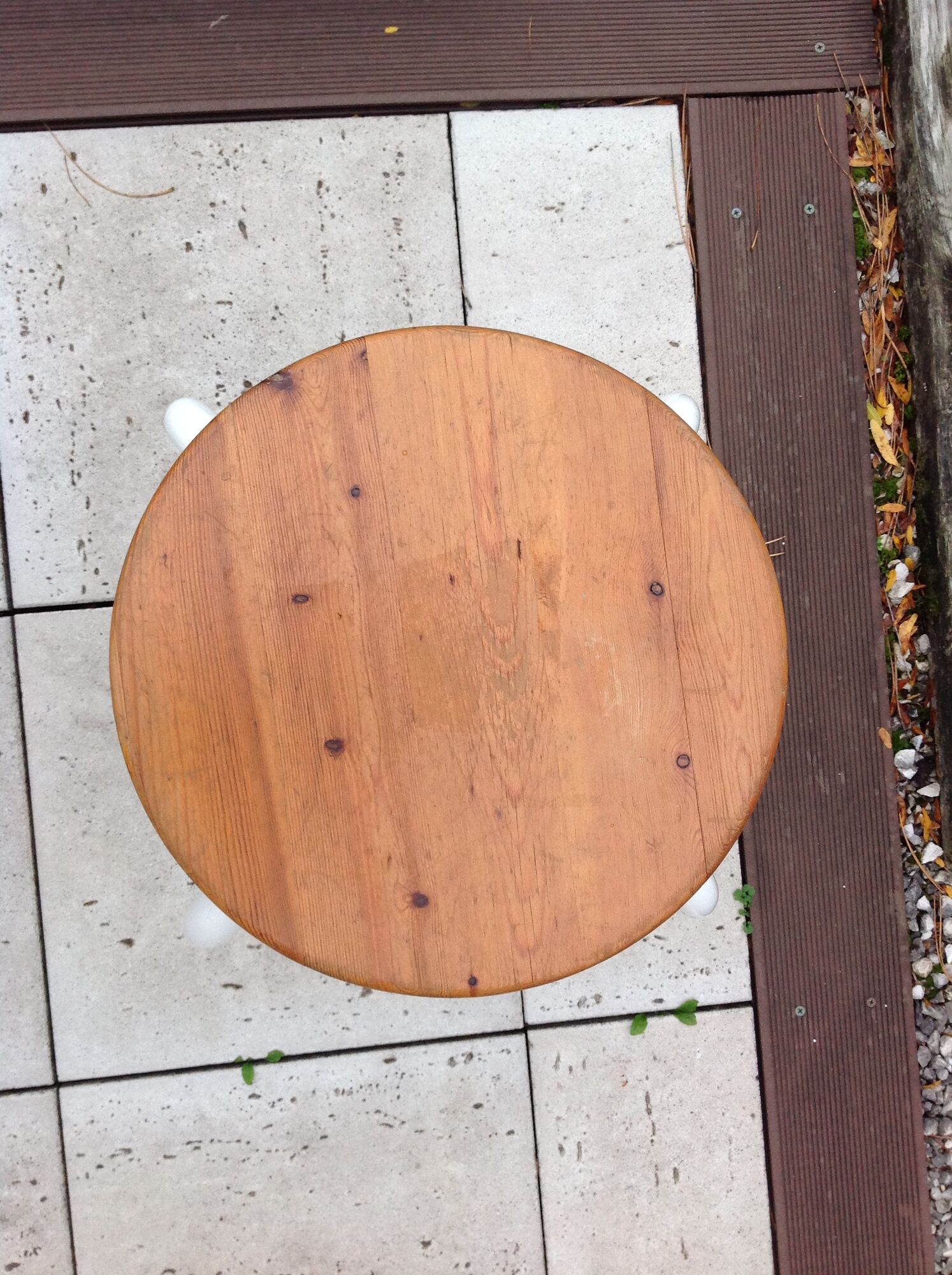 Old wooden stool and white lacquered feet industrial style, 60-70