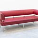 Business class 3-seater sofa in red leather and chrome iron legs, 1990s