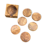 Set of 6 olive wood coasters