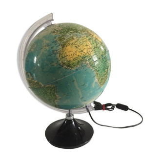 Globe terrestre lumineux noir vintage