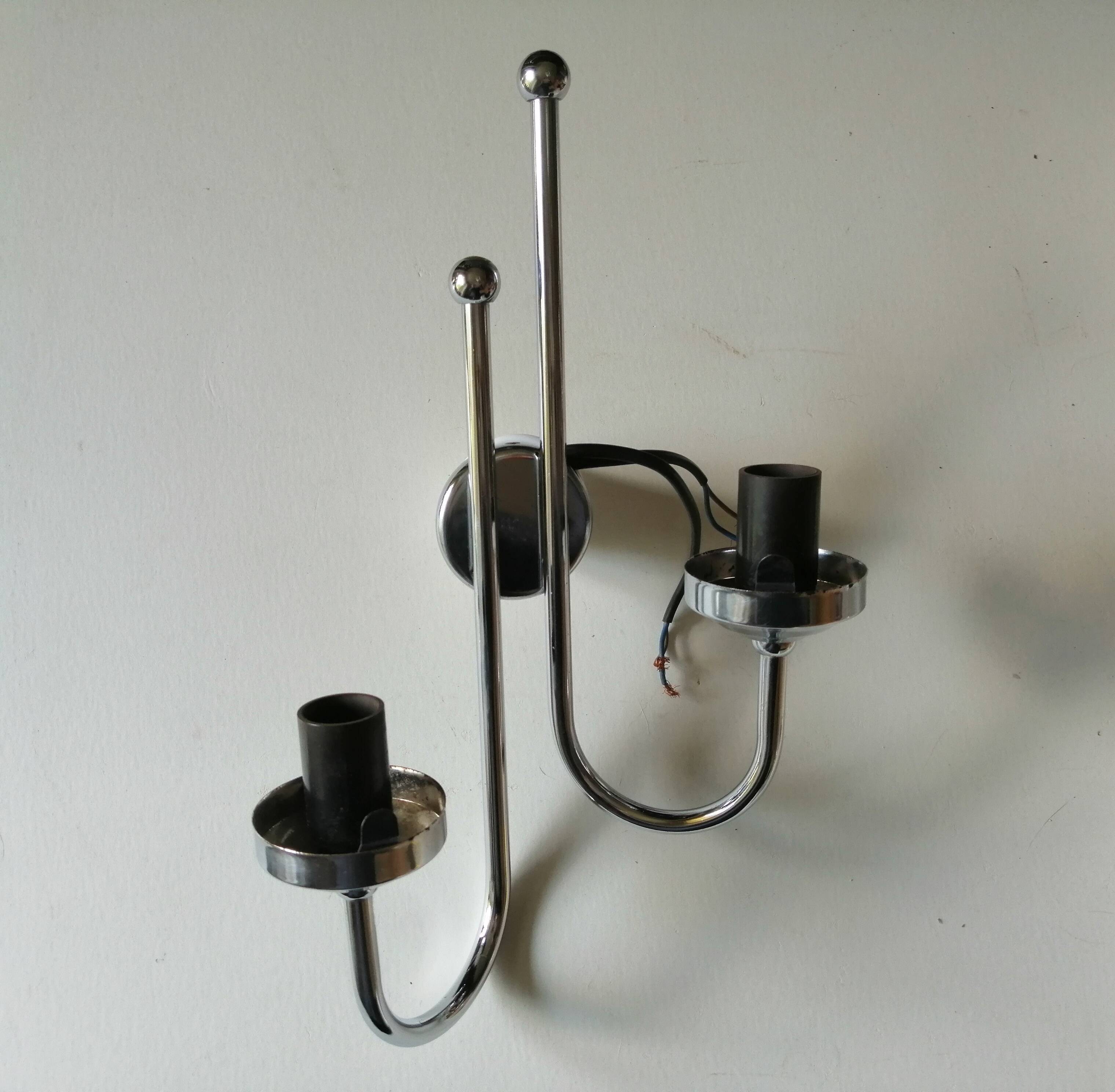 Double chrome and opaline 70 's slim design wall light