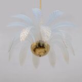 Iridescent Murano Glass and Brass Palm Leaves Chandelier