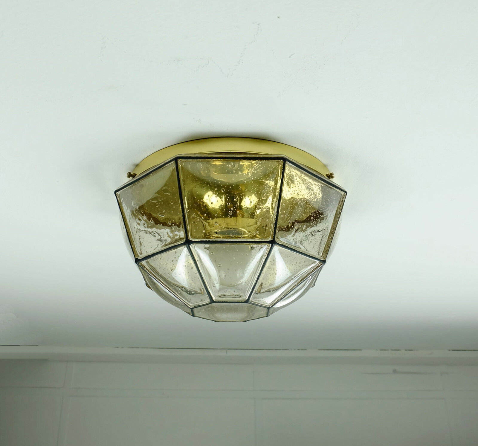 vintage 1960s 70s glashuette limburg CEILING LAMP bubble glass shade and brass