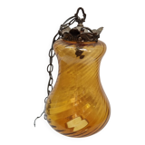 1960 amber glass & bronze pendant light