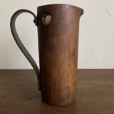 Mountain pitcher in monoxile wood and leather folk art