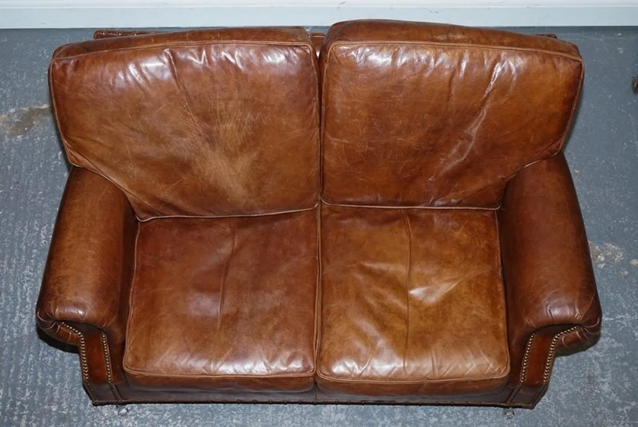 Brown Leather Two-Seater Sofa Balural in the Style of Halo and Timothy Oulton