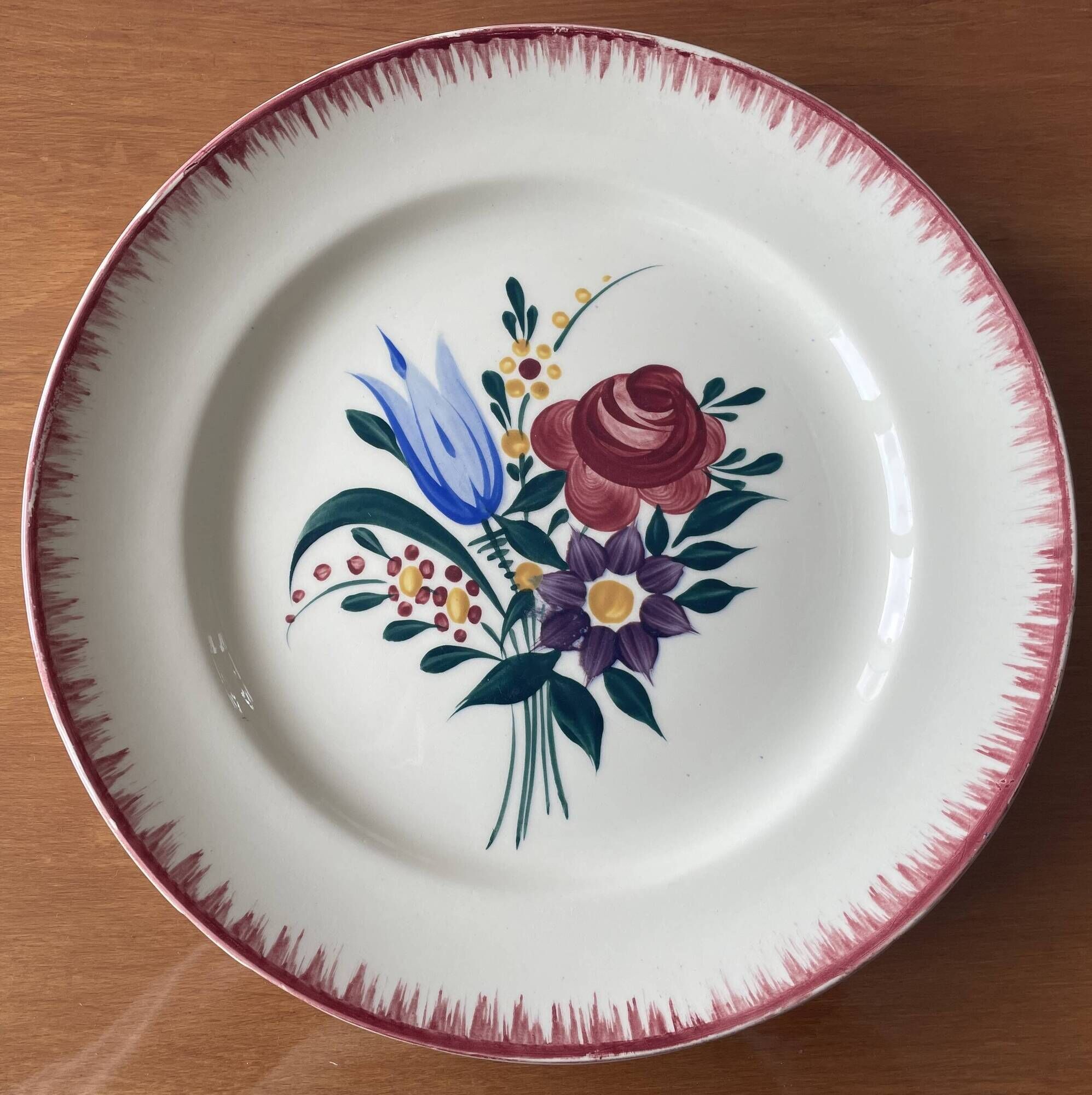 6 large antique flat plates in B.F.K. earthenware.