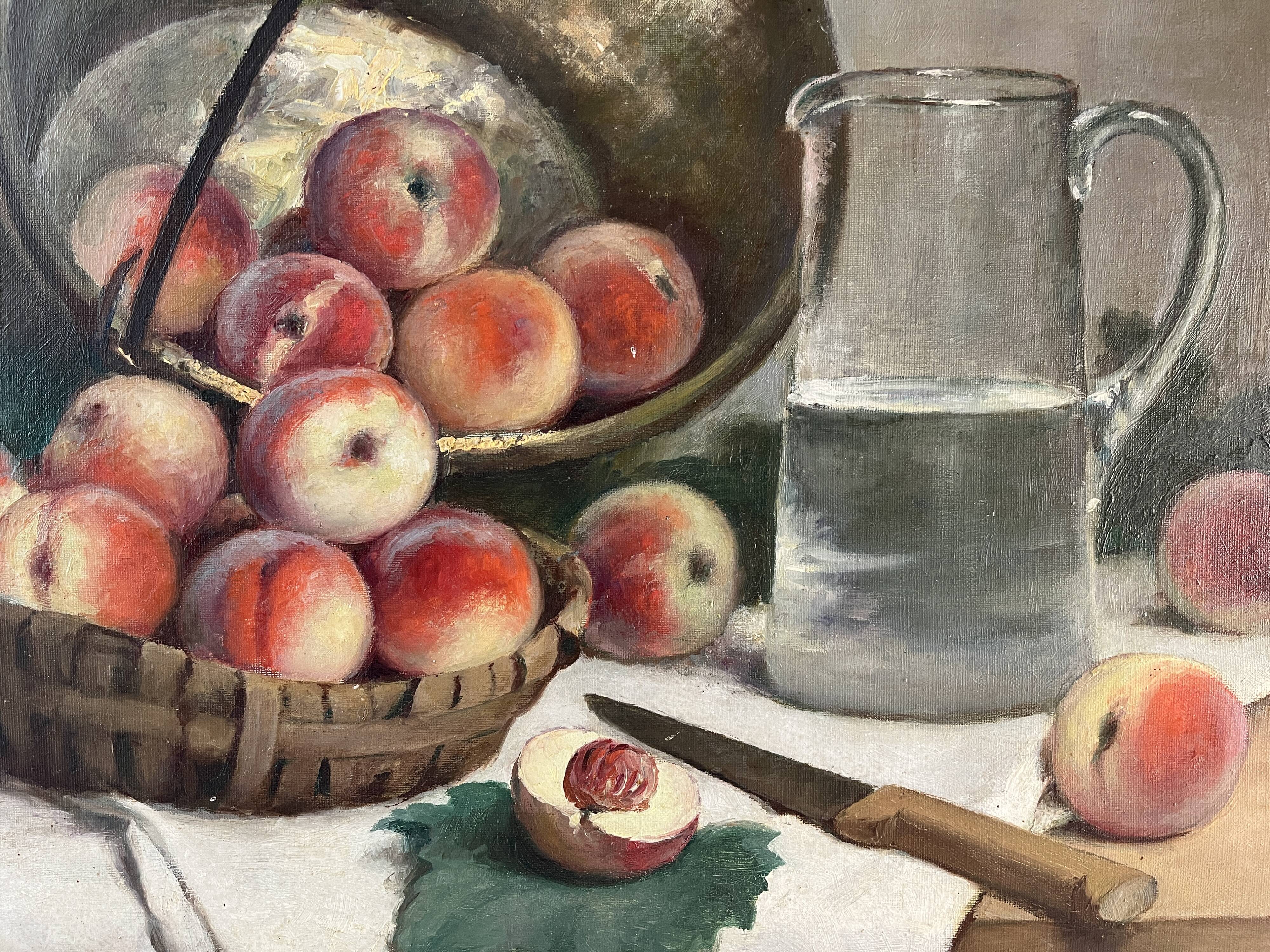 Authentic still life with peaches signed Gaston Hamanovick 1920