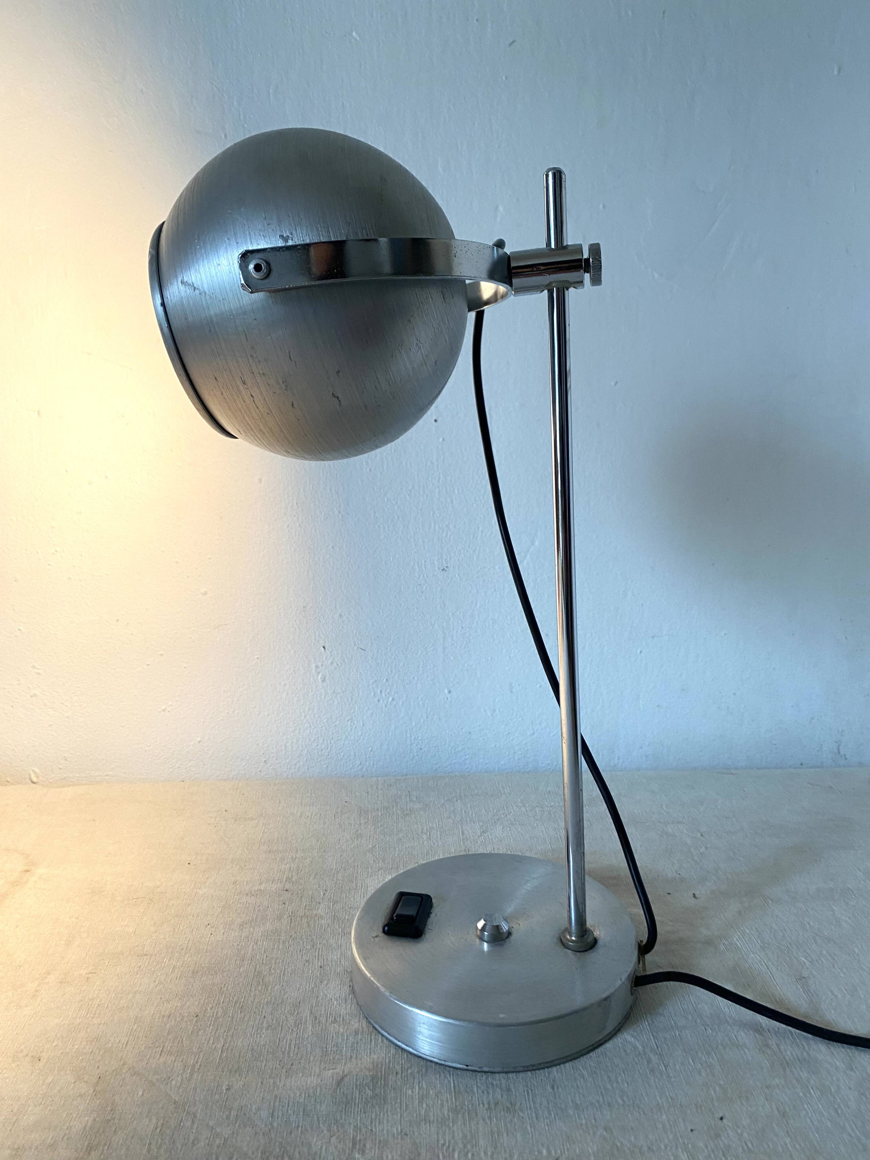 Eye ball lamp space age brushed metal 70s