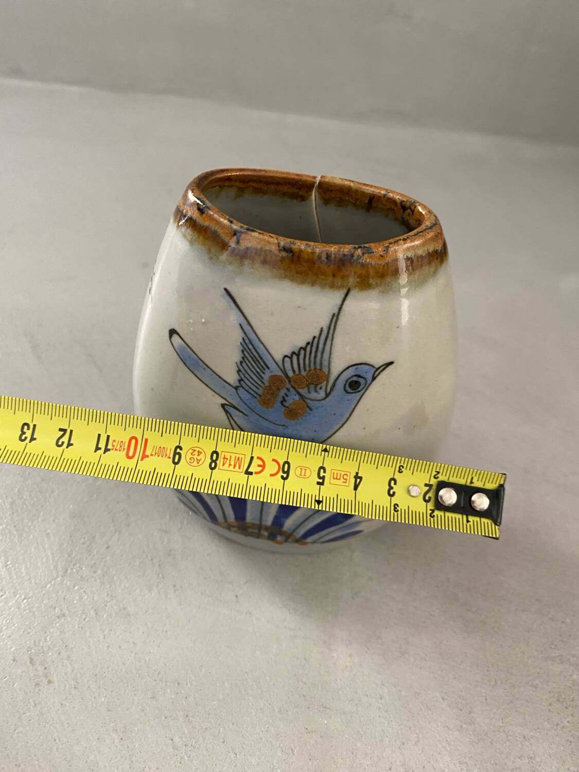 Mexican handcrafted ceramic vase signed bird flower