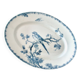 Plat ovale XIXe terre de fer Gien "Provençal" oiseaux hirondelles