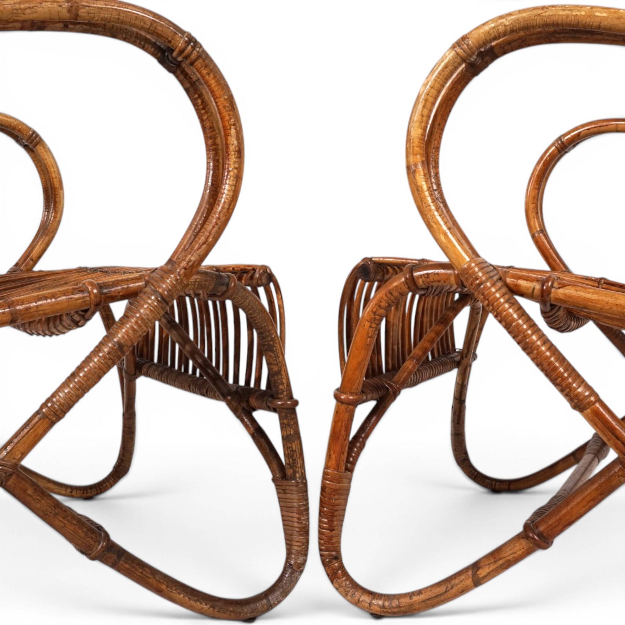 French Pair Vintage Rattan Bamboo Lounge Chairs, 1960