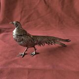 Pair of decorative silver metal pheasants