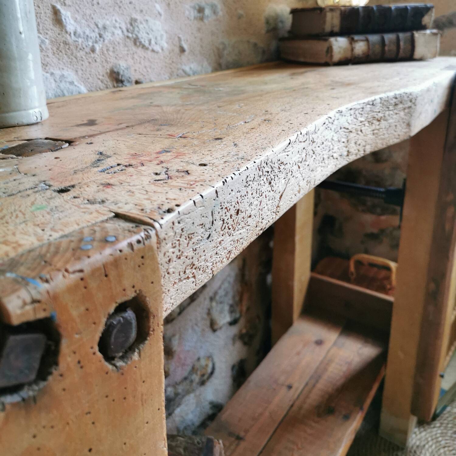 Old restored workbench, 141 cm