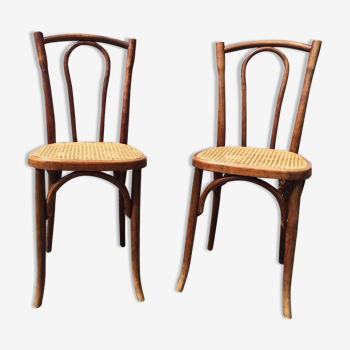 Pair of chairs in curved wooden and caning - early 20th