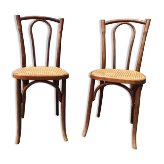 Pair of chairs in curved wooden and caning - early 20th