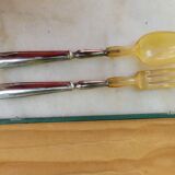 Art Deco salad cutlery in silver-plated metal and horn