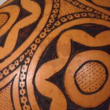 2 half decorated gourds (pyrography), floral and geometric patterns, 20cm