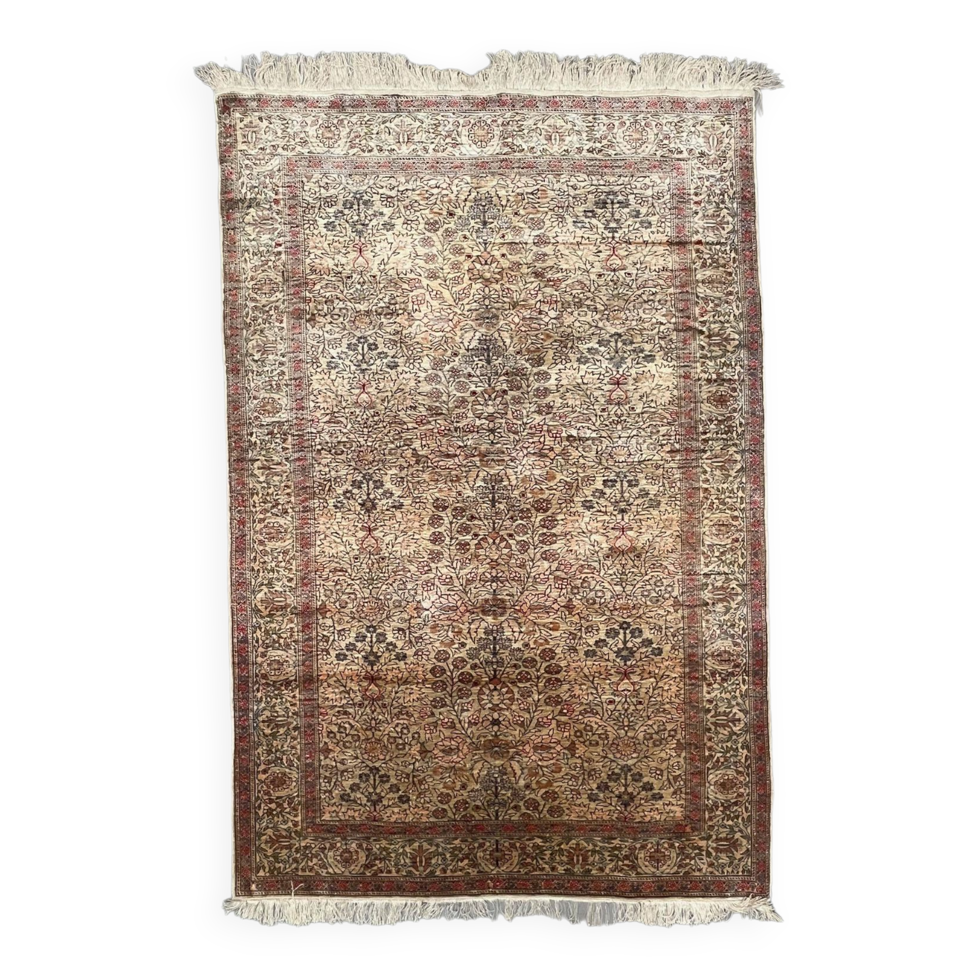 Vintage Turkish Silk Rug, 180x116 cm, Kayseri, Pink Blue Green, Handmade