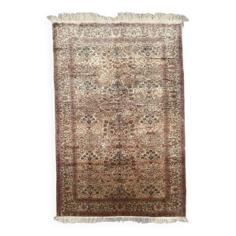 Tapis turc vintage en soie, 180x116 cm, Kayseri, rose bleu vert, fait main