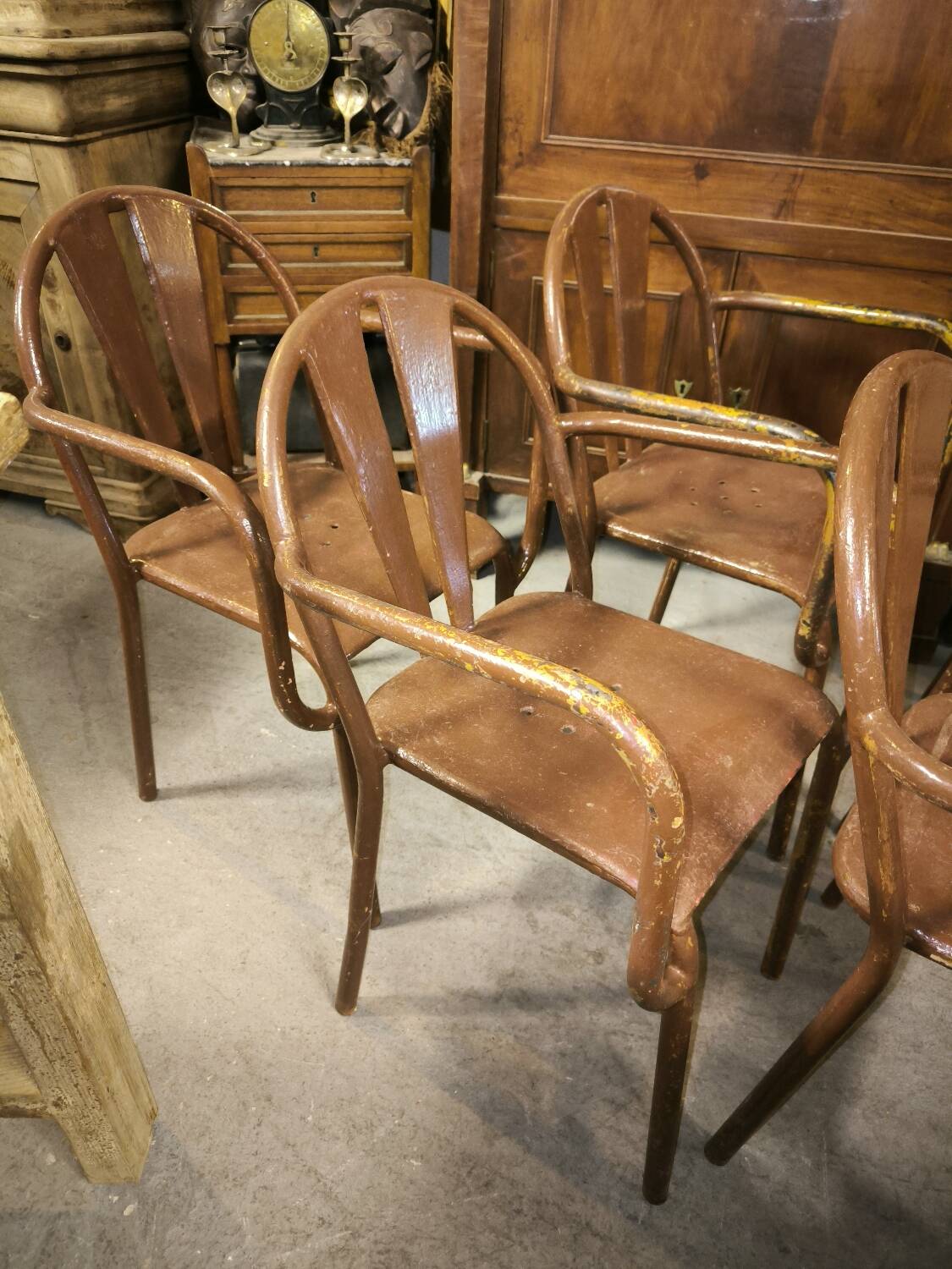 Set of 5 steel garden armchairs circa 1940/50