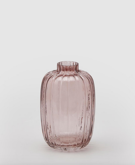 Light pink striated glass vase 20cm