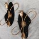 Vintage 1950s wall lights, black metal with gilded brass, 50s retro.
