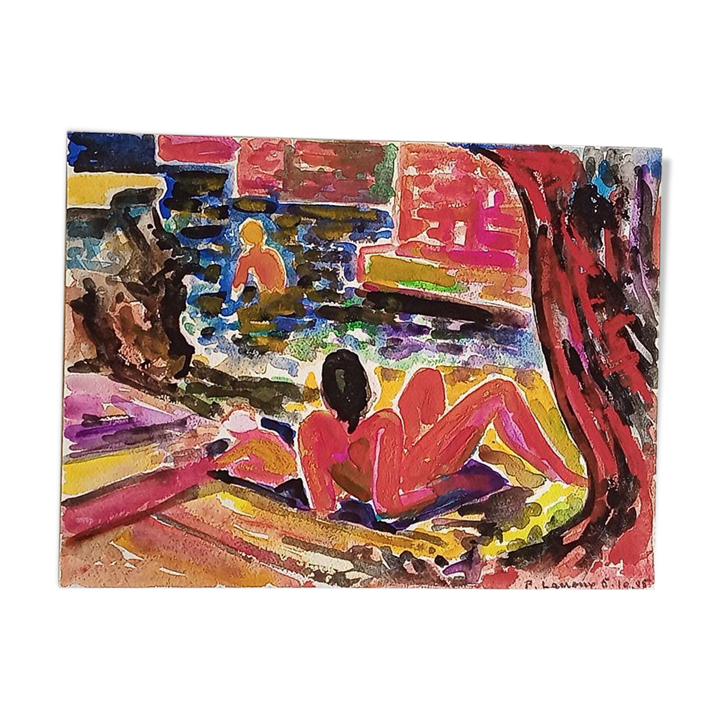 Pierre Lacroux (1909-1993) Gouache - 24 x 32 cm - Reclining Nude - October 85