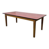 Table de réfectoire en bois et formica rouge vintage 60's