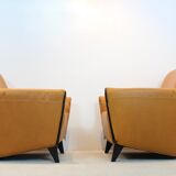 Artifort F330 ‘Cordoba’ Lounge Chairs in Soft Ochre Leather by Gerard van den Berg