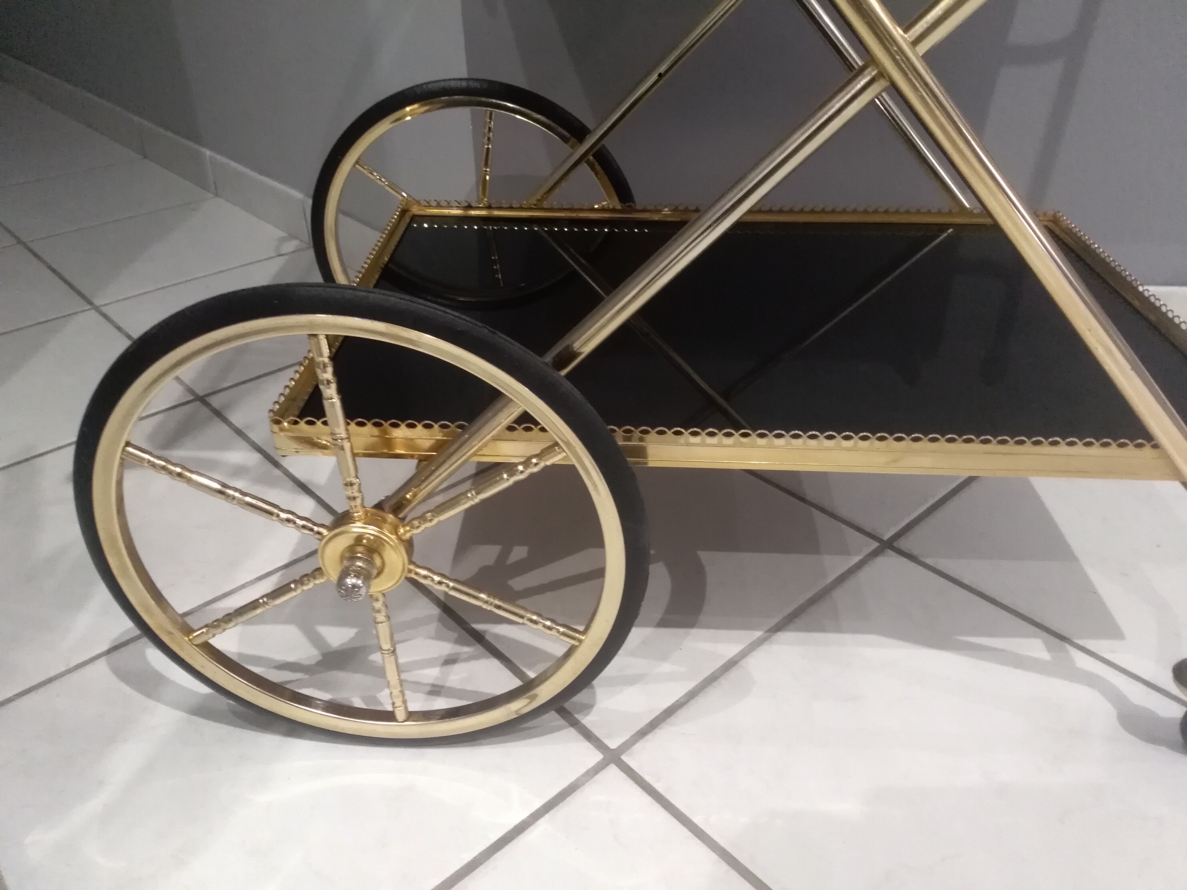 Vintage brass rolling side table, SGDG 1976