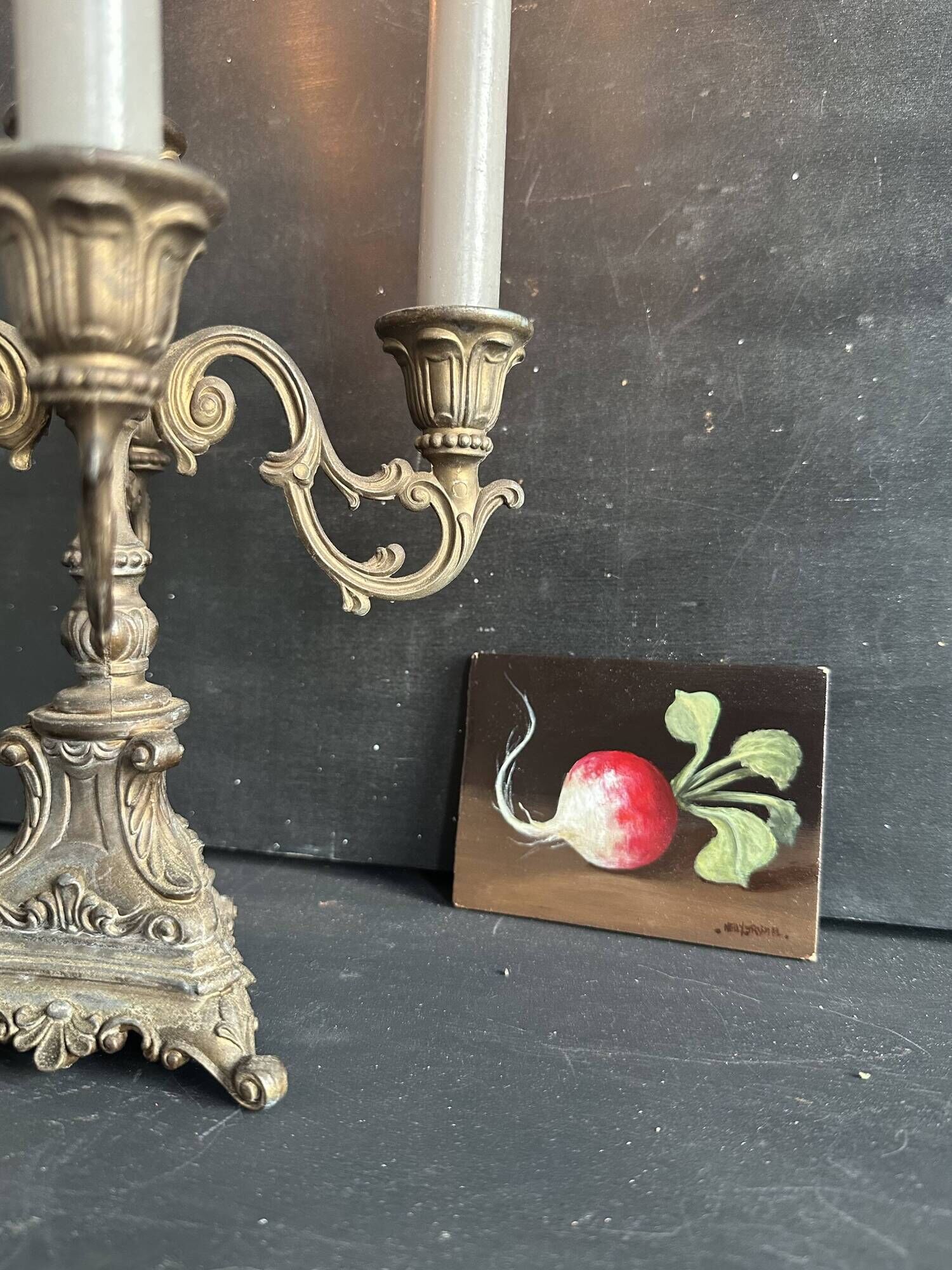 Small antique candelabrum with 5 lights in patinated brass - early 20th century