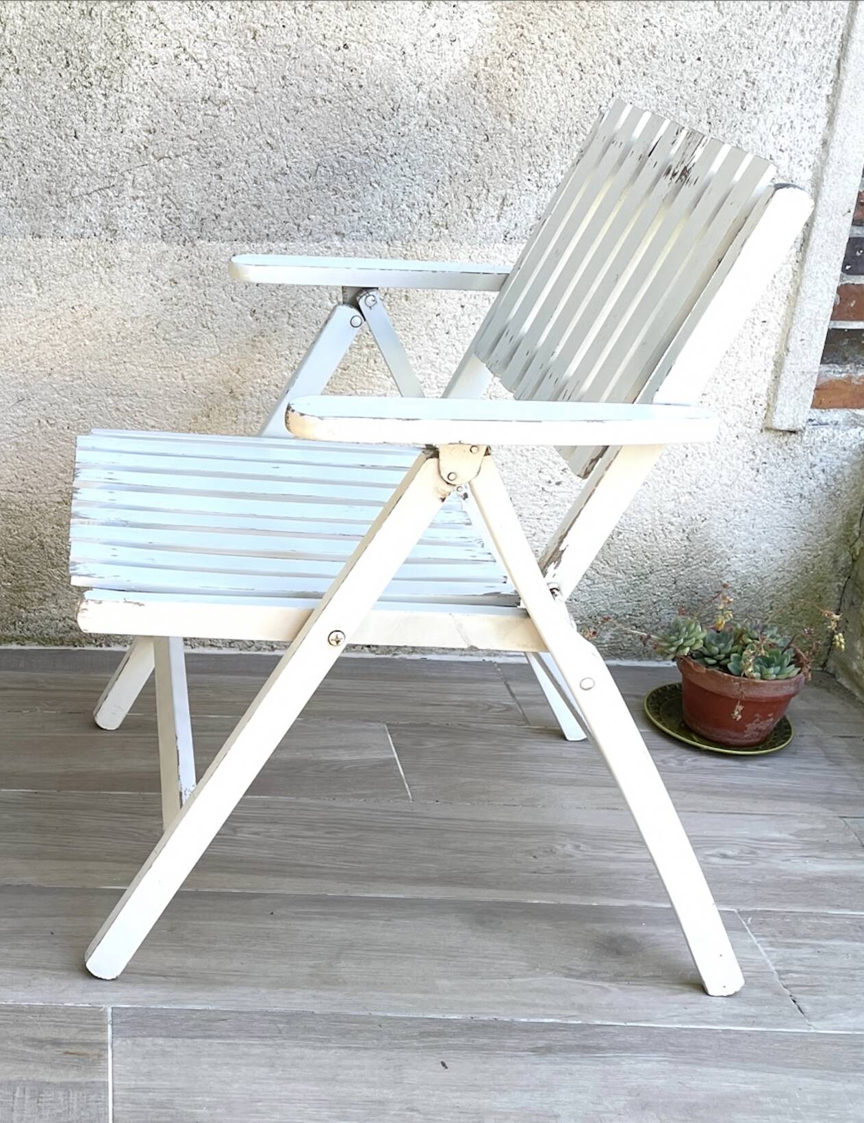 Pair of vintage wooden garden armchairs by r.gleizes