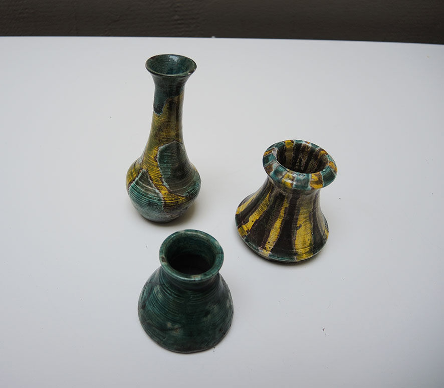 3 old ceramic soliflores vases signed