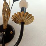 Black and gold Hollywood Regency leaf wall sconce