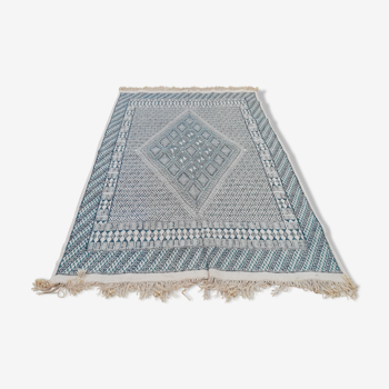 Moroccan blue and white berber carpet in wool handmade 258x171cm